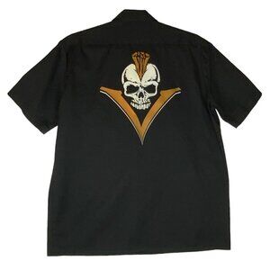 Dickies Mens Work Shirt Size XL Black Skull Design Button Front Short Sleeve